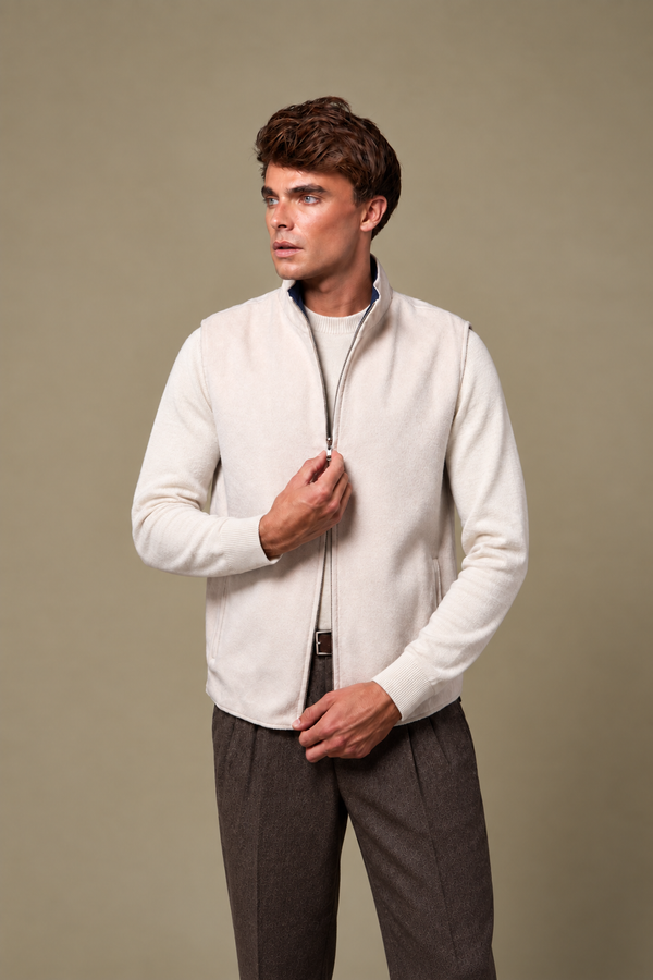Reversible Wool Gilet | Beige/Navy