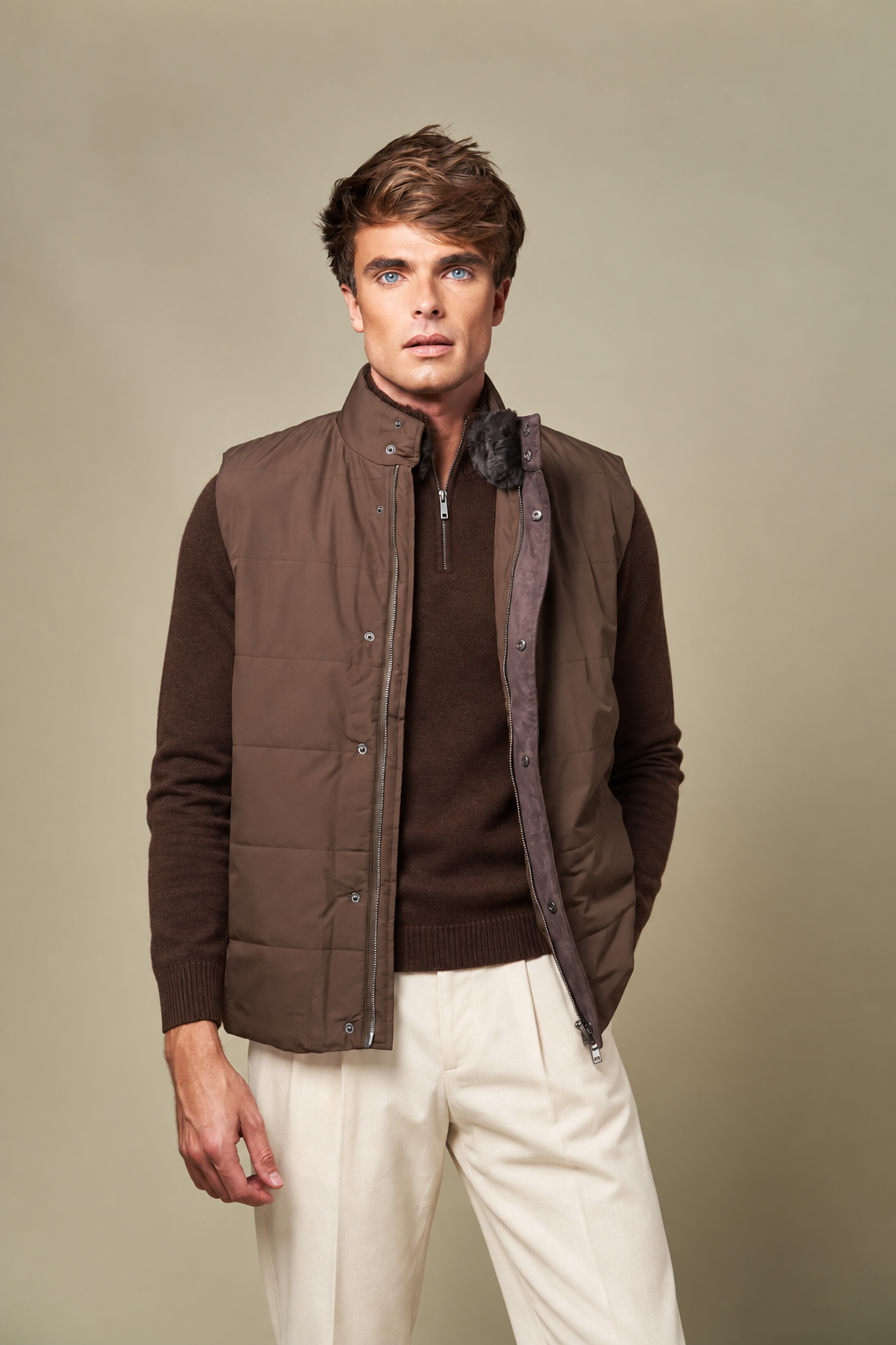 Fur Collar Gilet | Brown