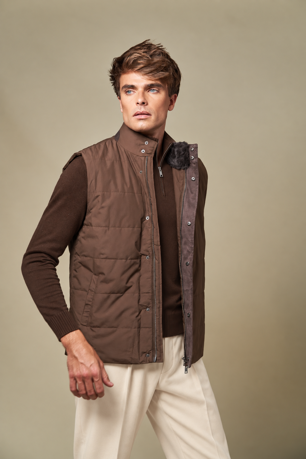 Fur Collar Gilet | Brown