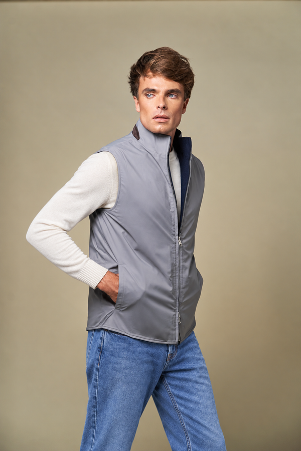 Reversible Wool Gilet | Navy/Grey