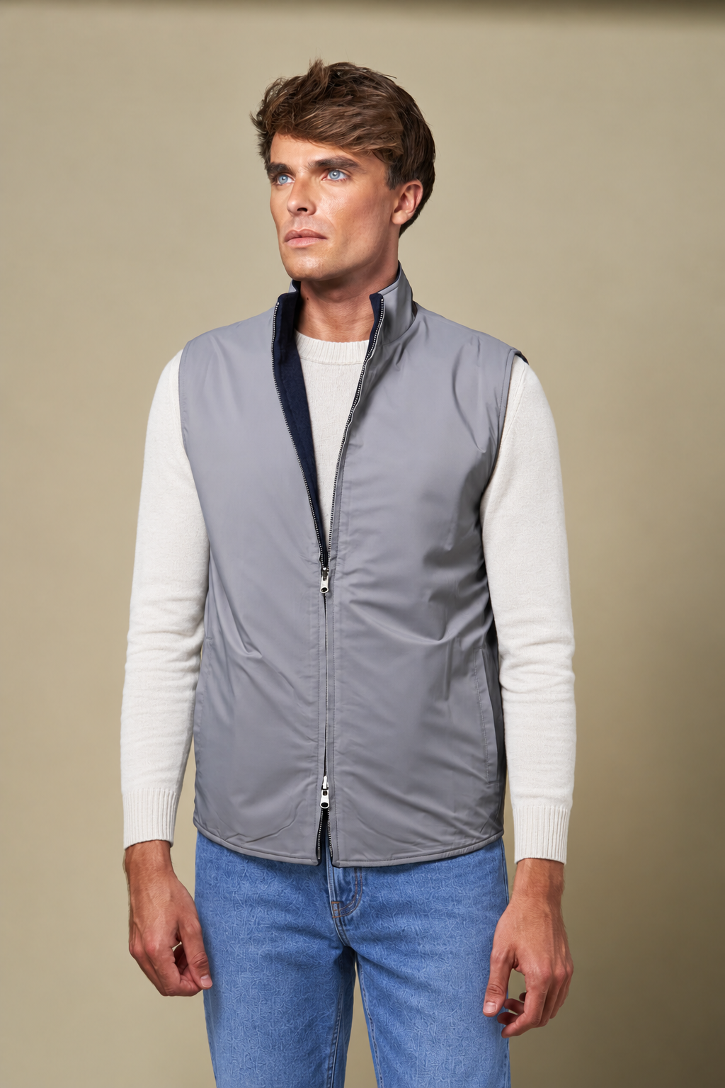 Reversible Wool Gilet | Navy/Grey