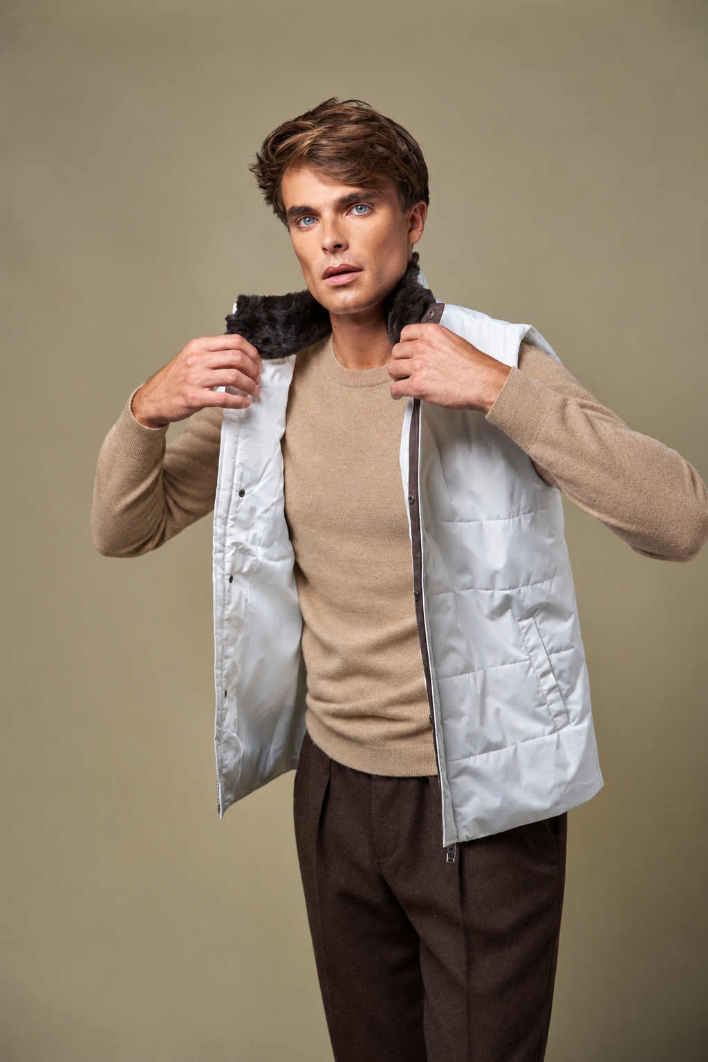 Fur Collar Gilet | White