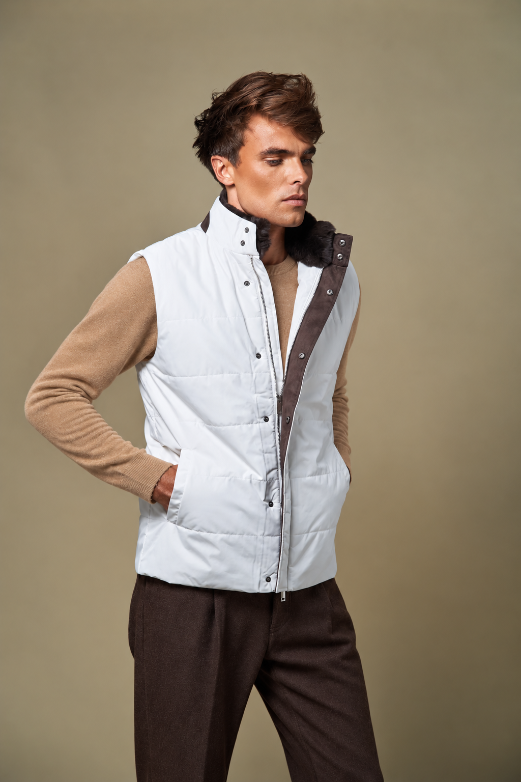 Fur Collar Gilet | White