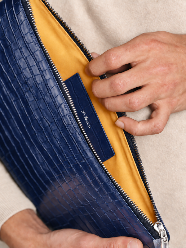 Crocodile Embossed Pouch | Navy
