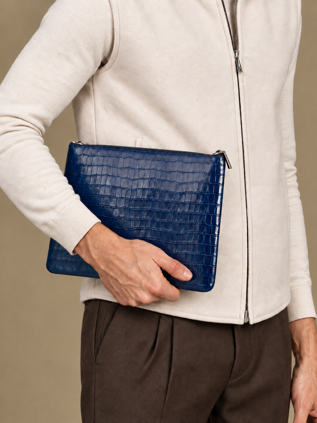 Crocodile Embossed Pouch | Navy