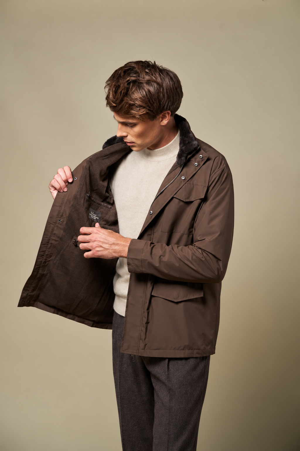 Technical Fur Collar Field Jacket | Brown
