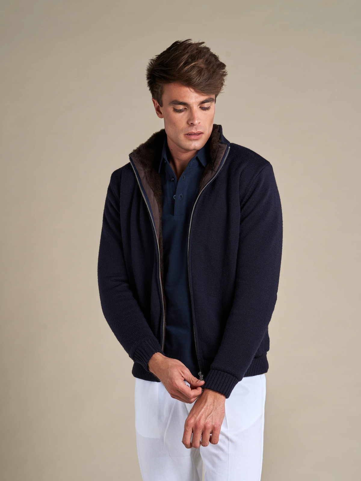 Full Fur Lined Cardigan | Navy