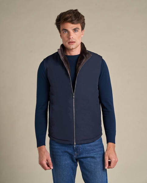 Fur-Lined Gilet, Navy | Sothiares