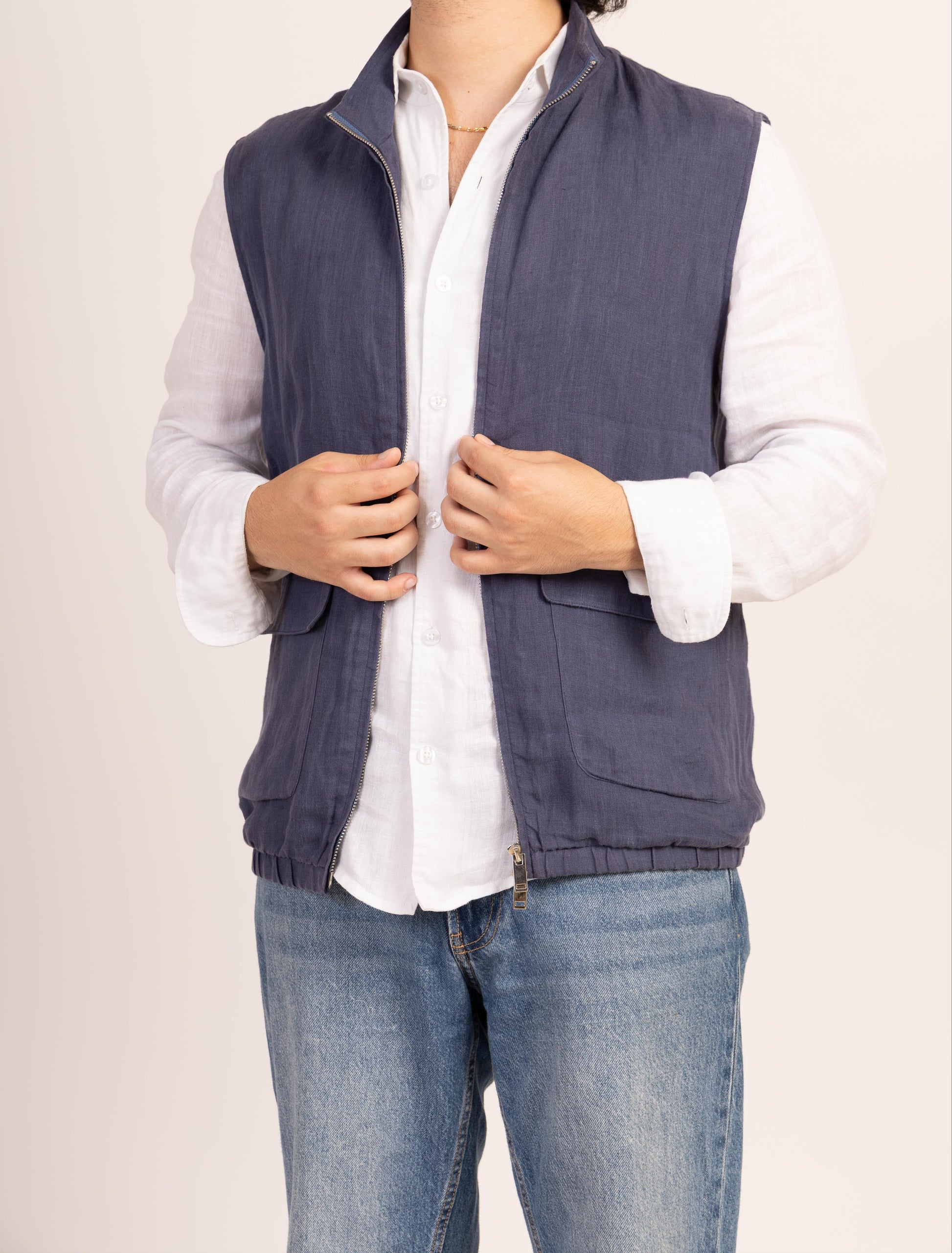 Navy Linen gilet