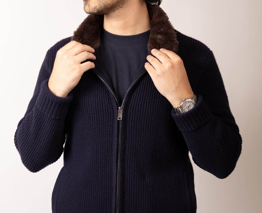 Fur Lined Wool Blouson Navy