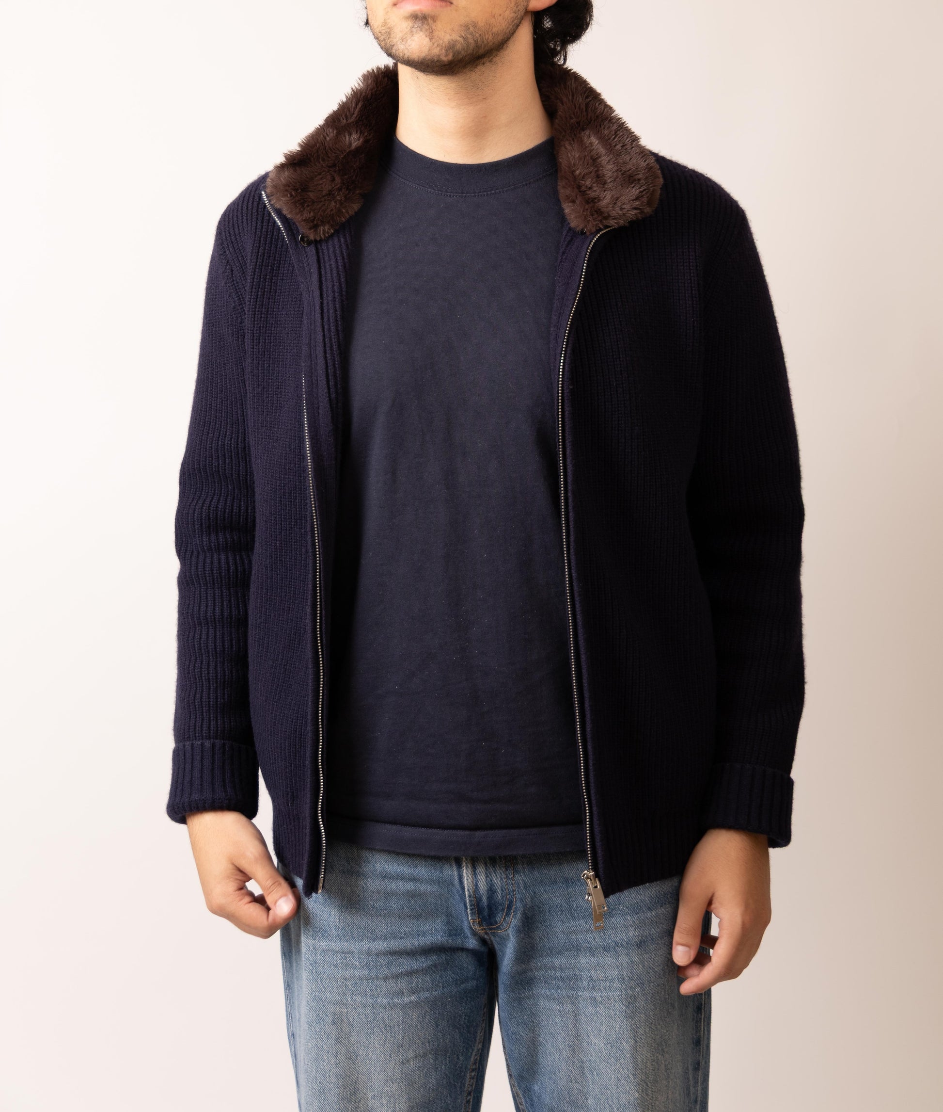 Fur Lined Wool Blouson Navy