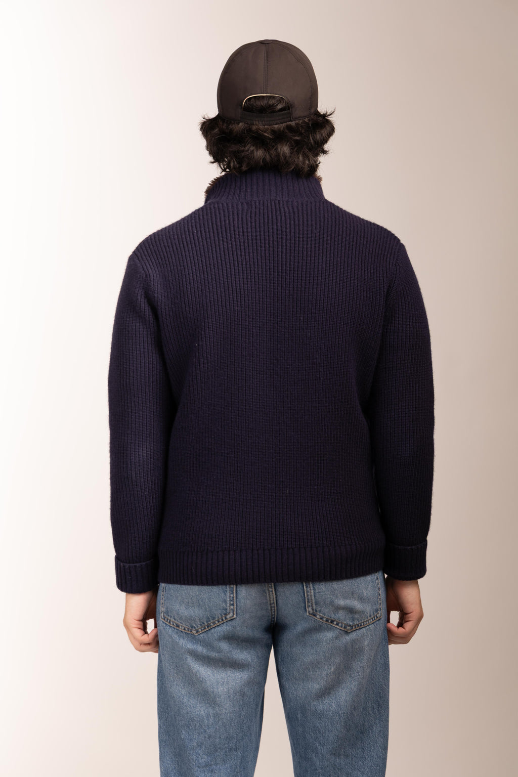 Fur Lined Wool Blouson Navy