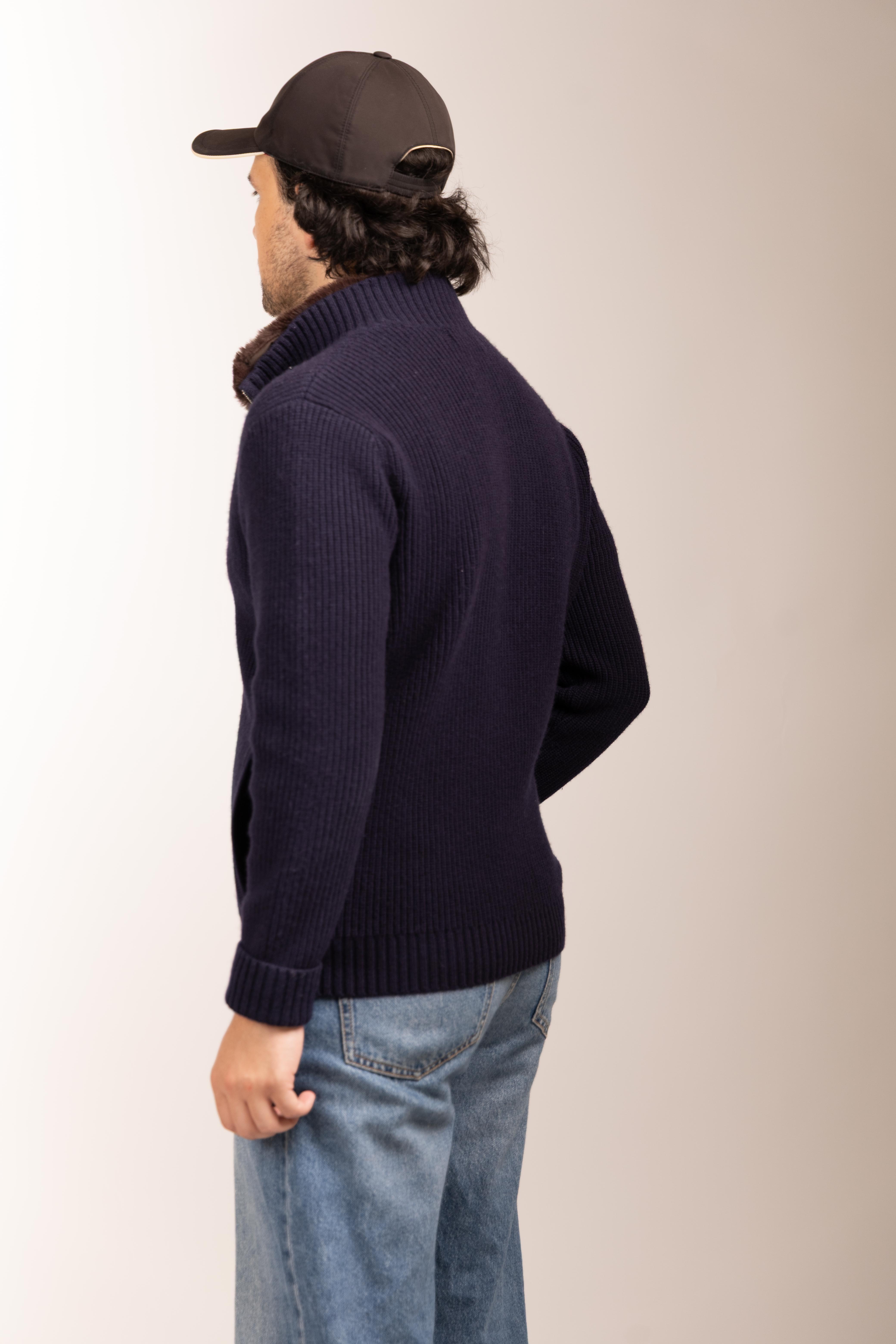 Navy Fur Lined Cardigan – Sothiares