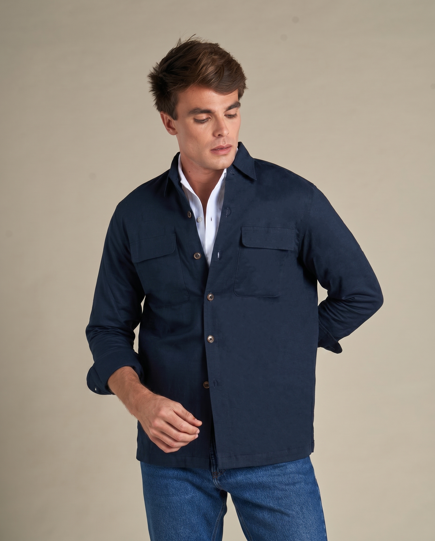 Linen Resort Overshirt | Navy