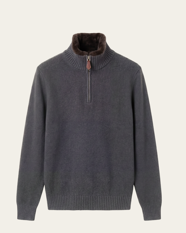 Fur Collar Half-Zip  | Dark Grey