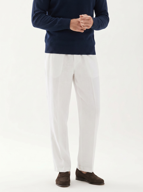 Straight Leg Linen trousers | White