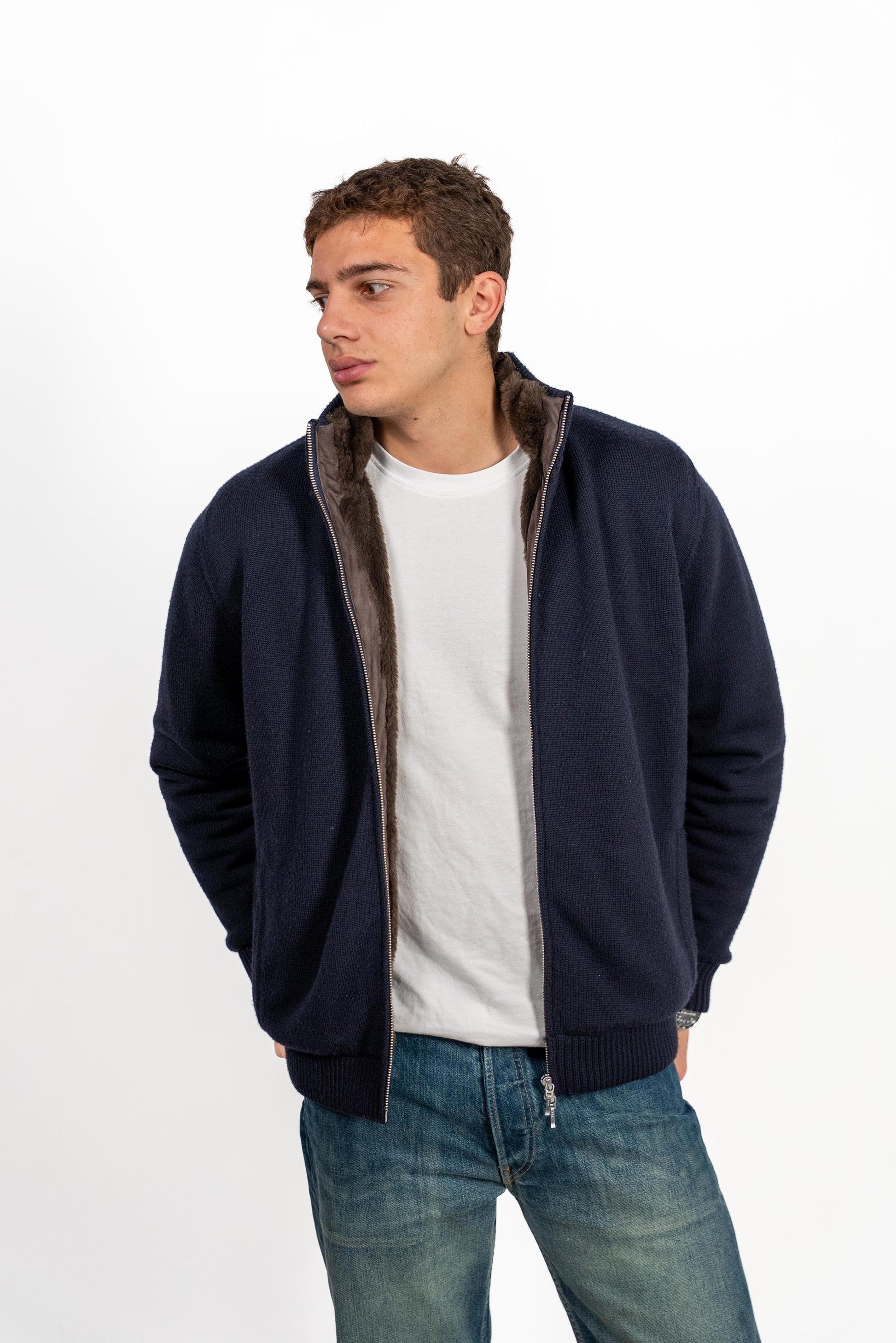 Full Fur lined Cardigan | Navy