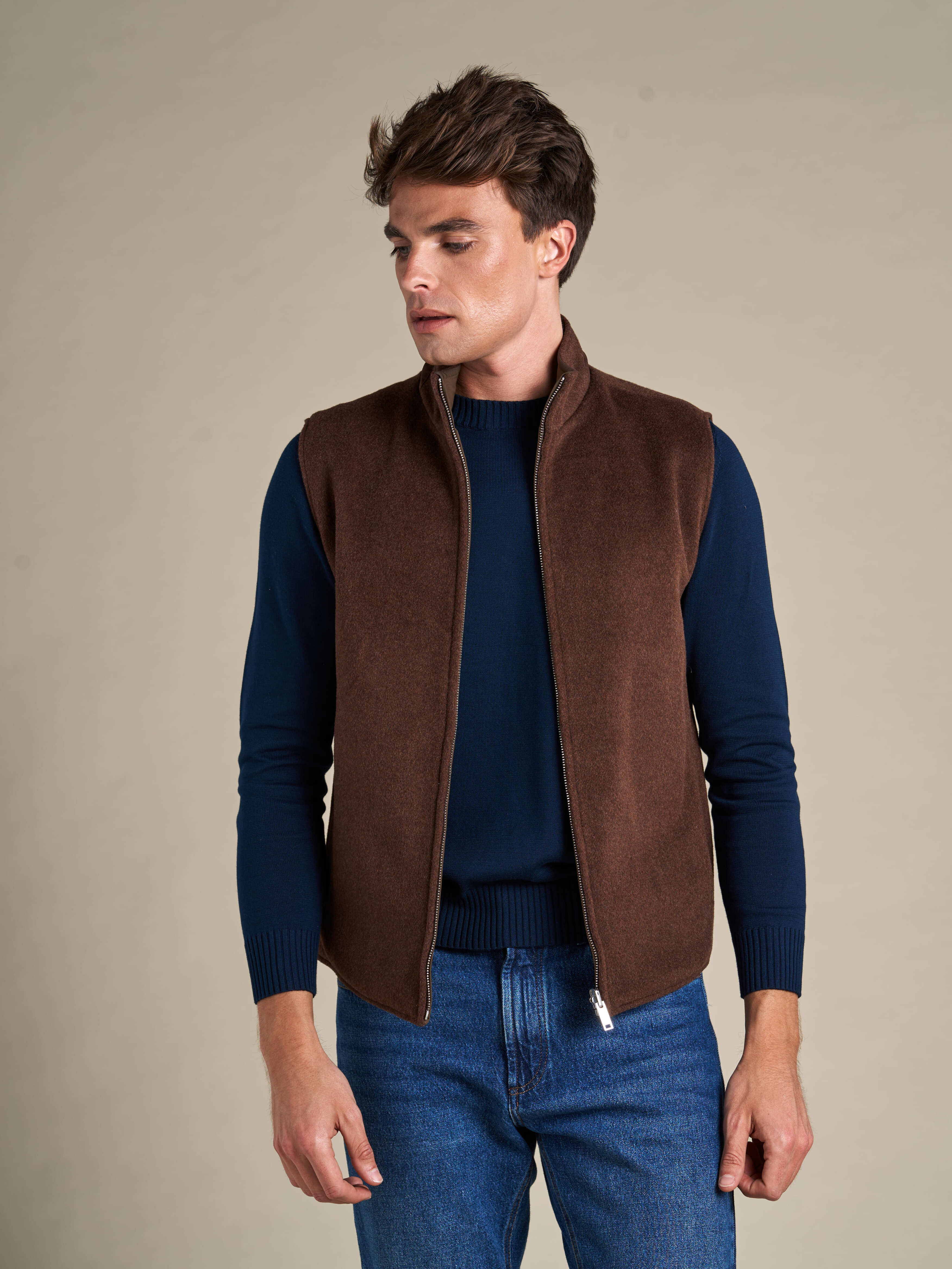ベスト/ジレ marshmallow wool touch gilet Zip Vest ~ Tobacco Wool/Cashmere – 3sixteen
