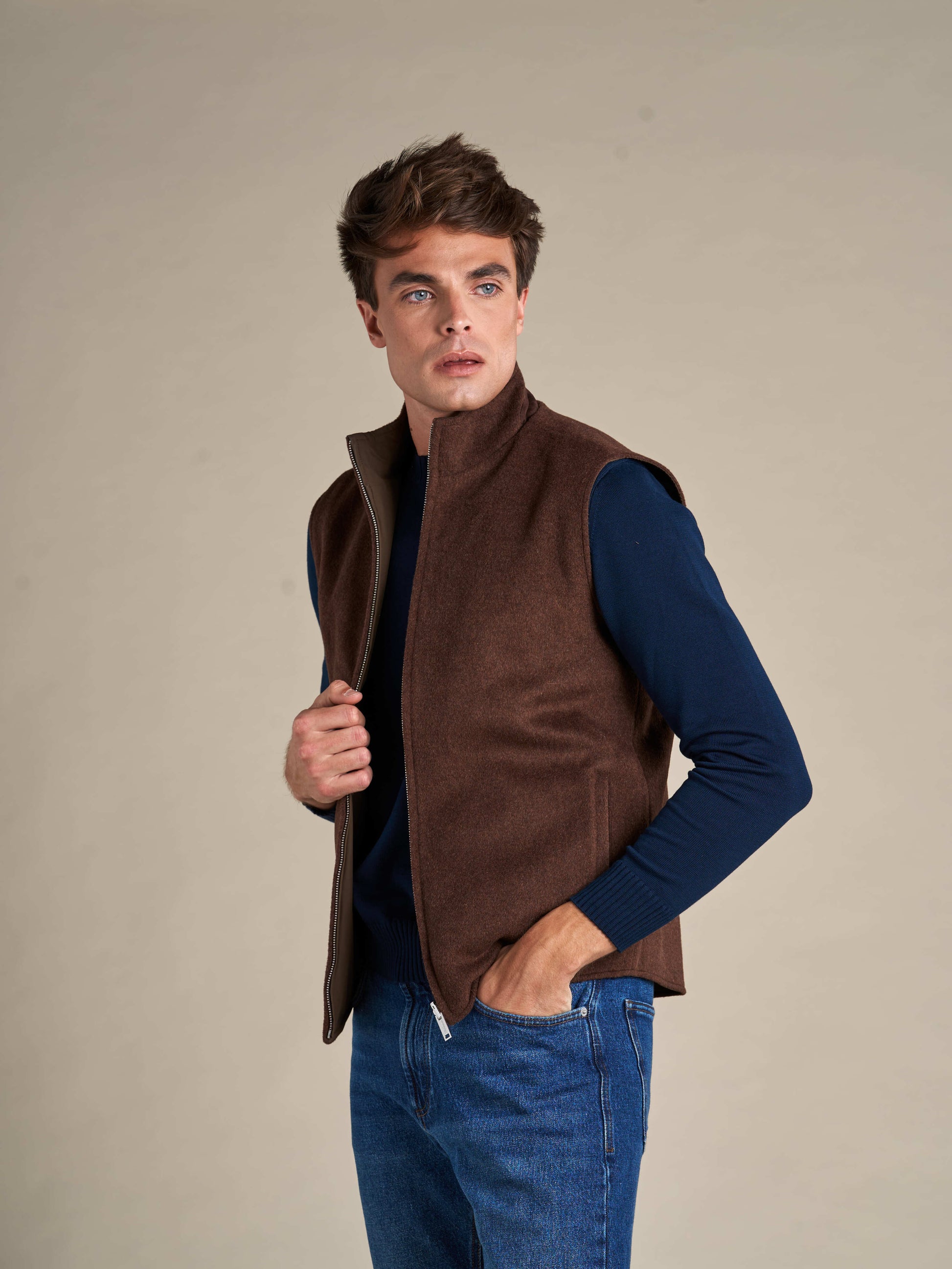 Reversible Wool Gilet | Brown
