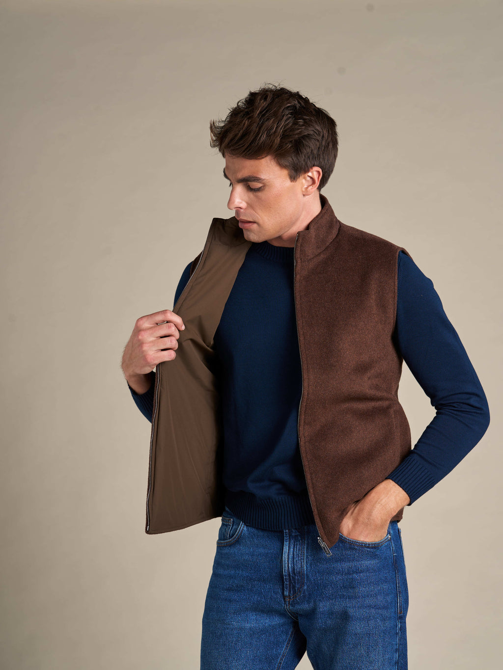 Reversible Wool Gilet | Brown