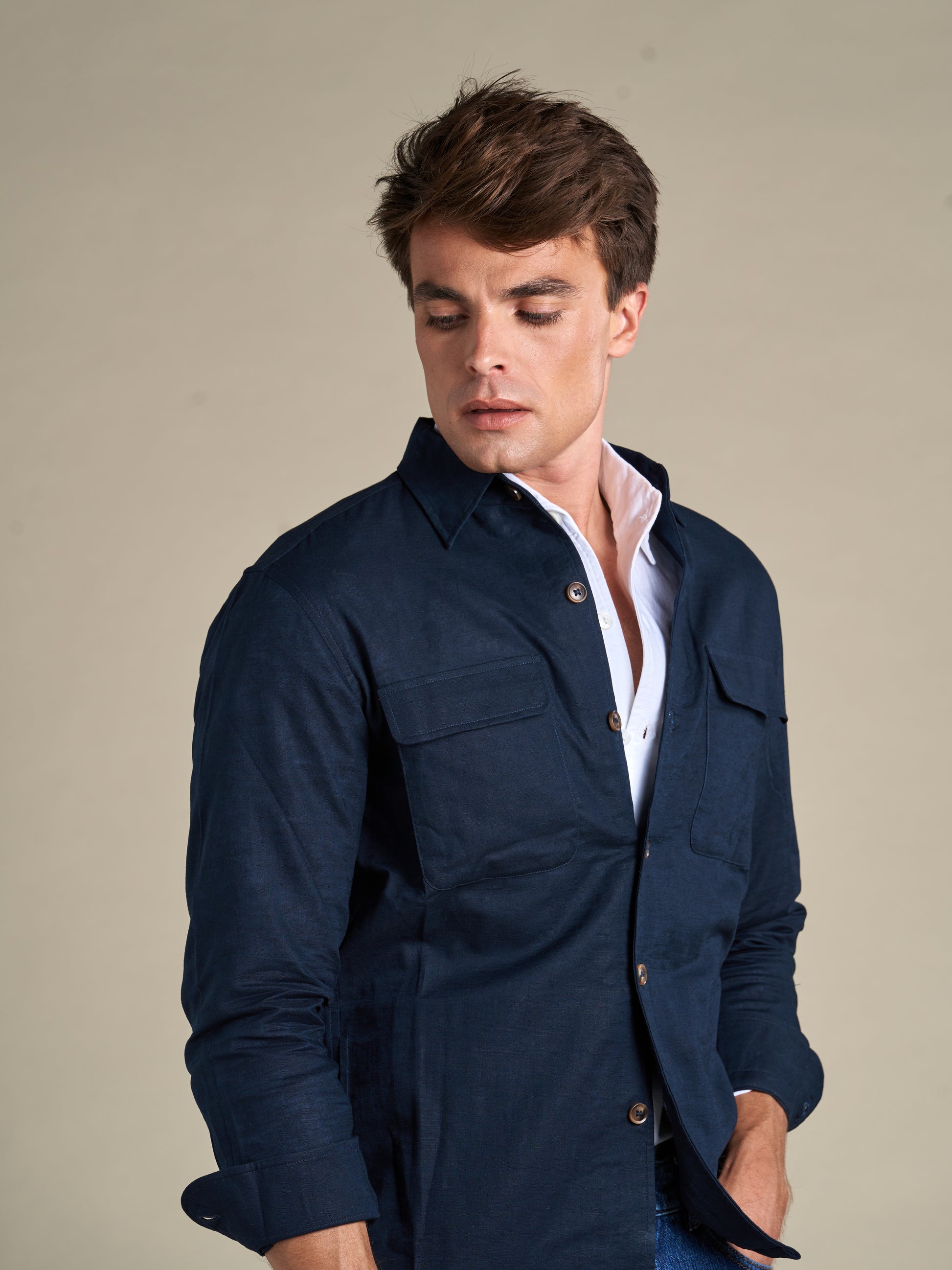 Linen Resort Overshirt | Navy