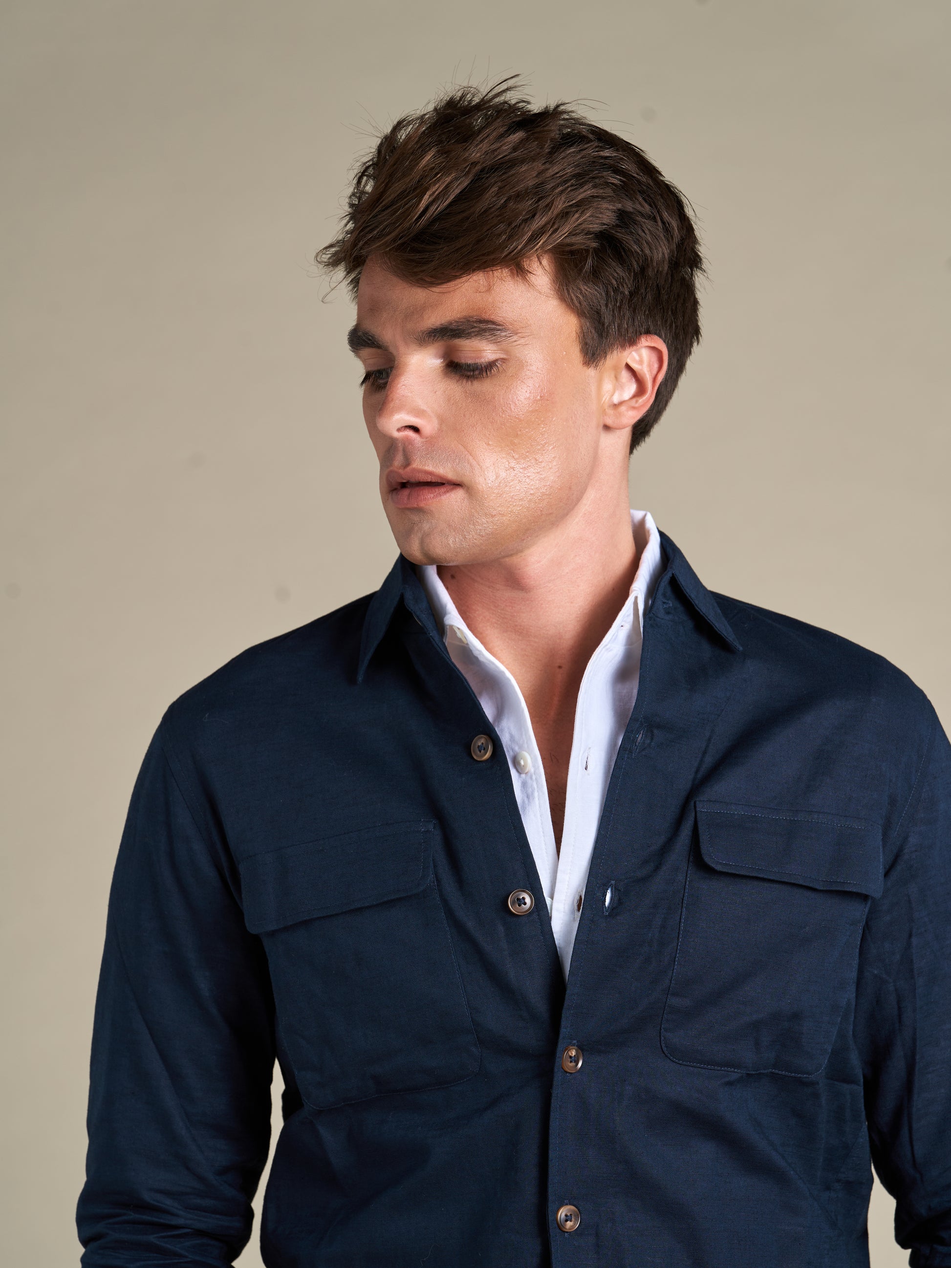 Linen Resort Overshirt | Navy