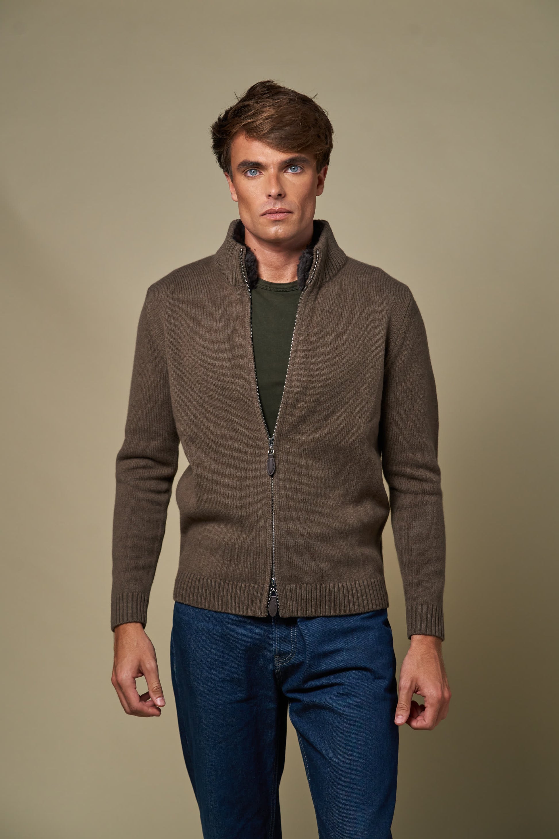 Genuine Fur Collar Cardigan | Tobacco