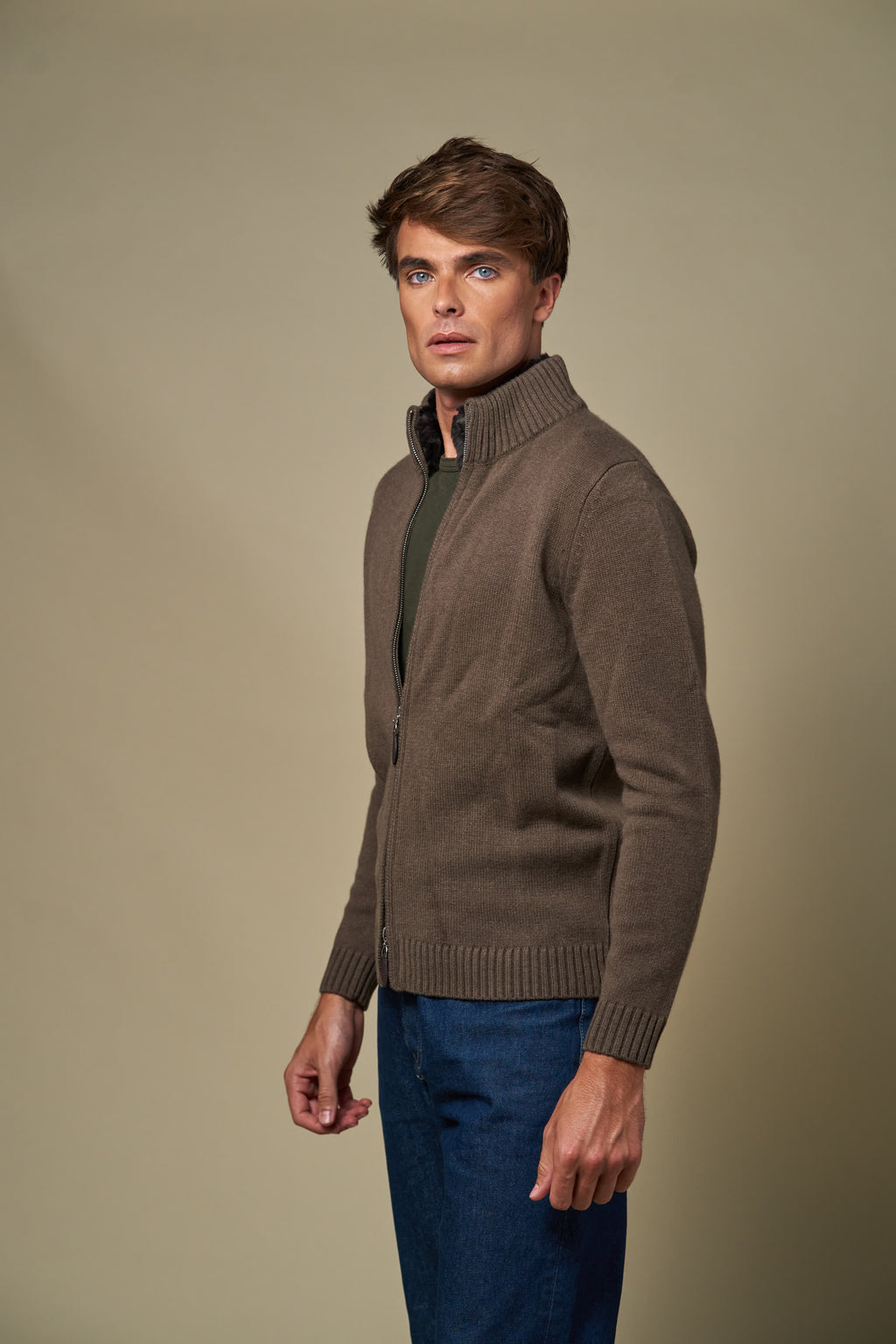 Genuine Fur Collar Cardigan | Tobacco
