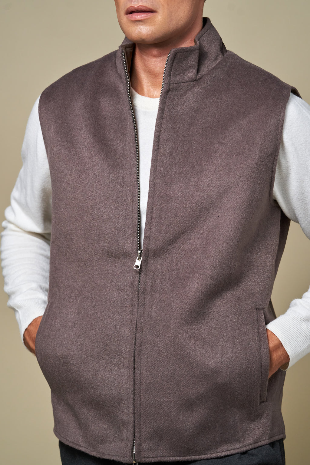 Reversible Wool Gilet | Taupe/Brown