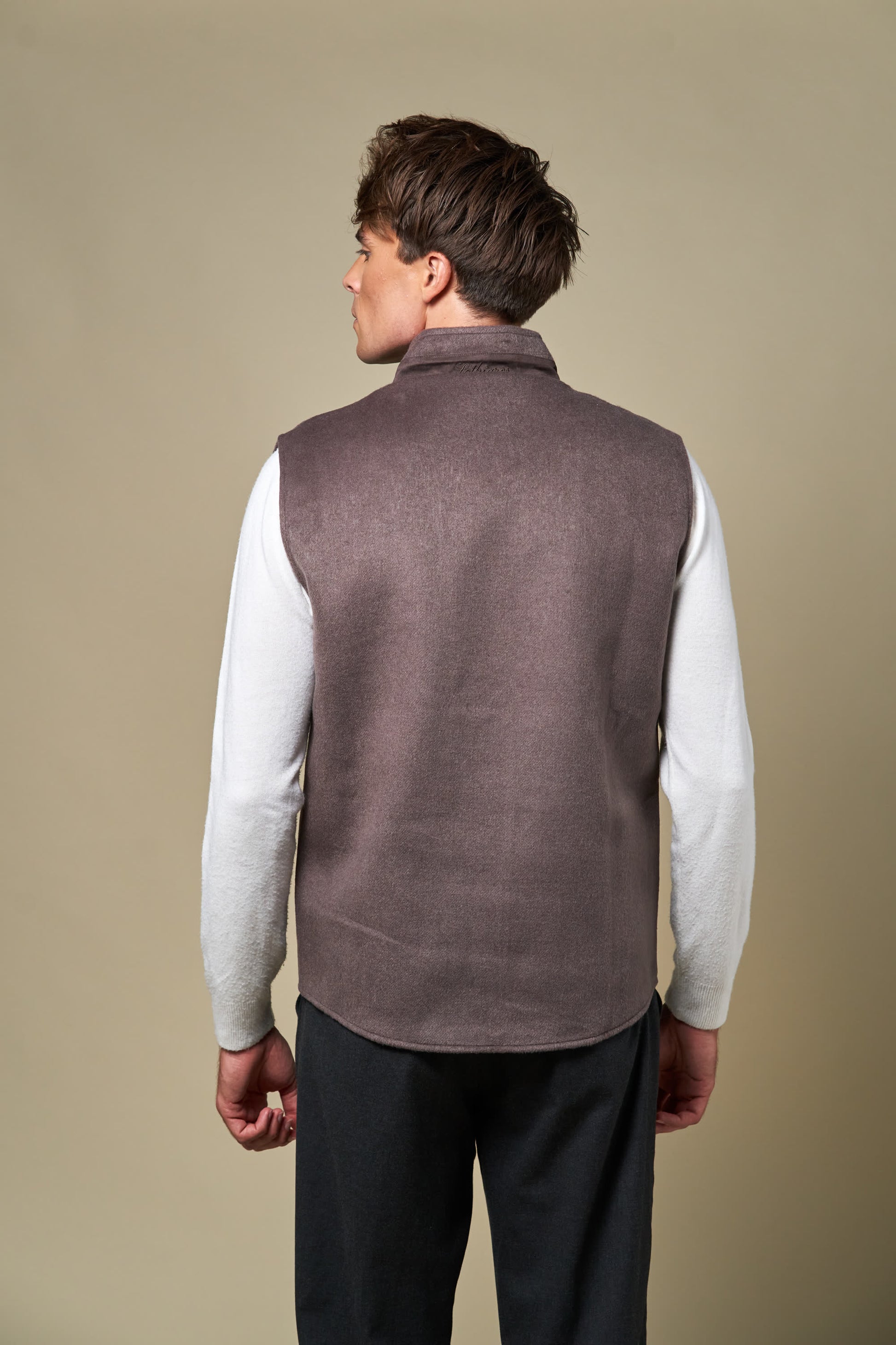 Reversible Wool Gilet | Taupe/Brown