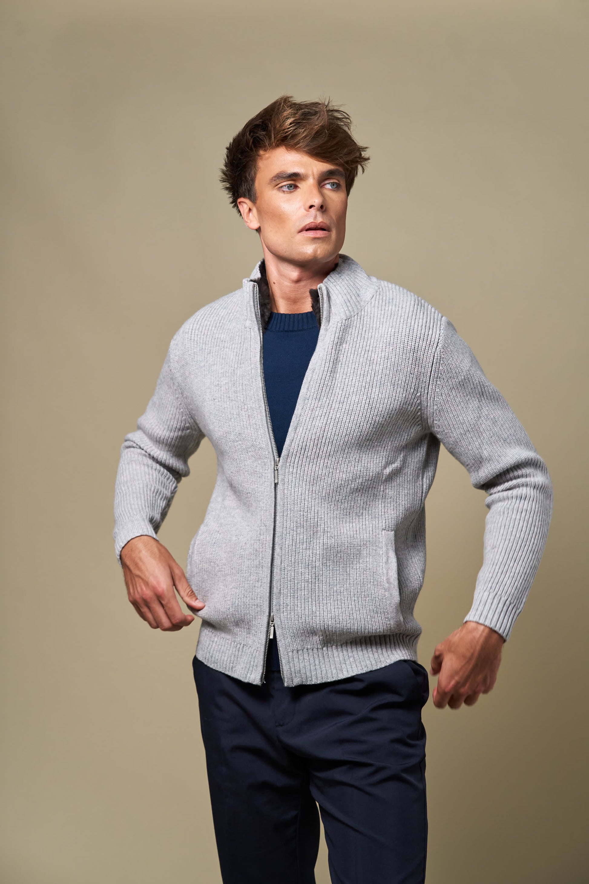 Genuine Fur Collar Blouson | Grey