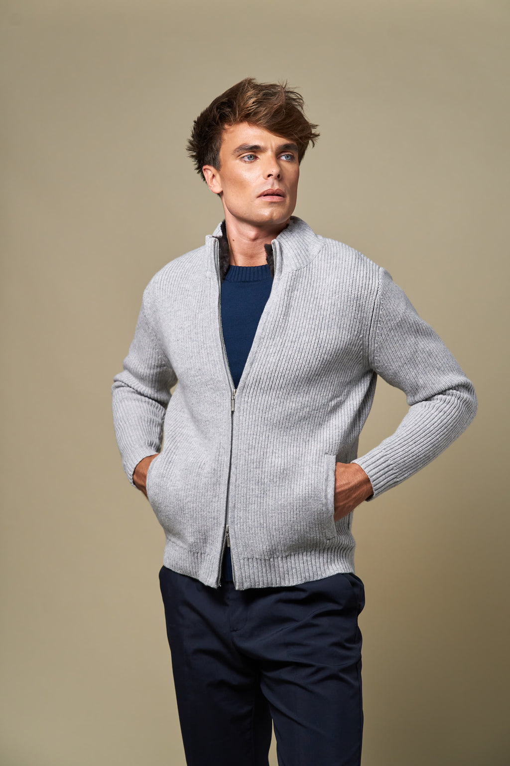 Genuine Fur Collar Blouson | Grey