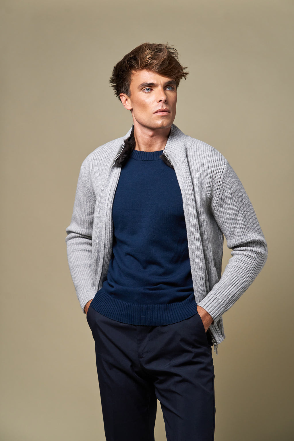 Genuine Fur Collar Blouson | Grey