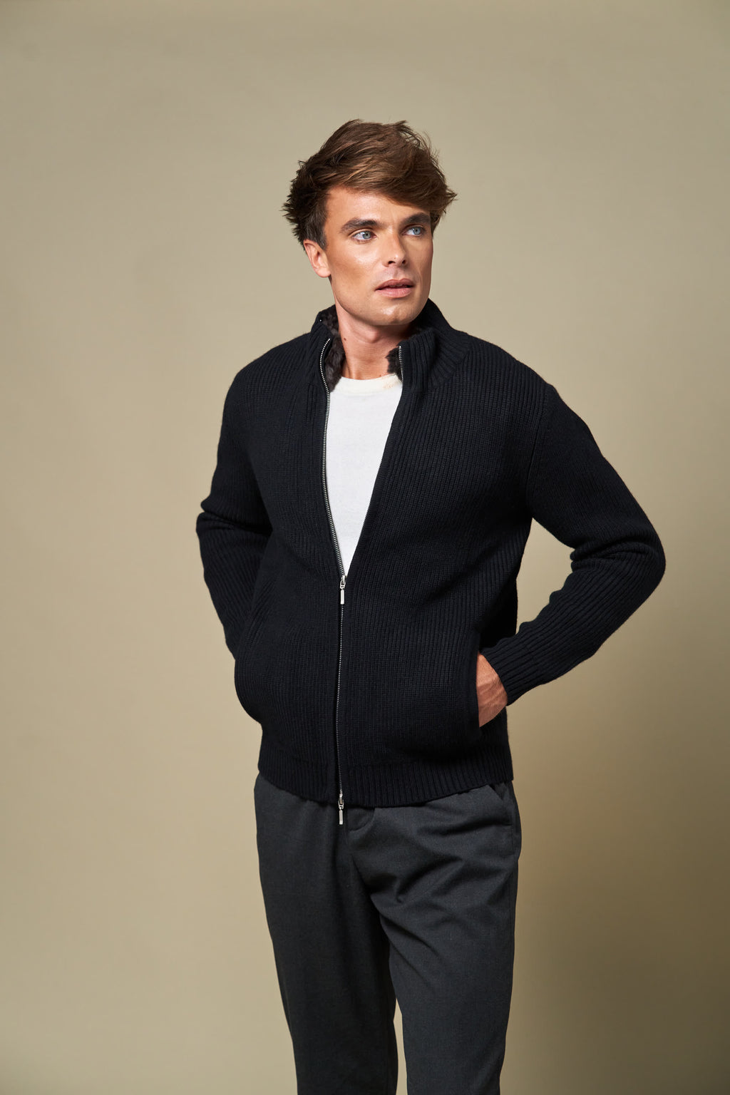 Genuine Fur Collar Blouson | Black