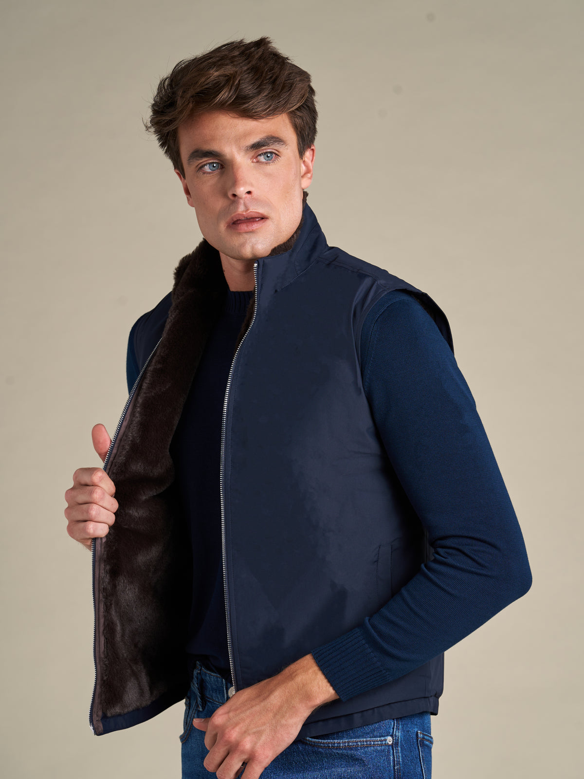 Fur Lined Gilet | Navy