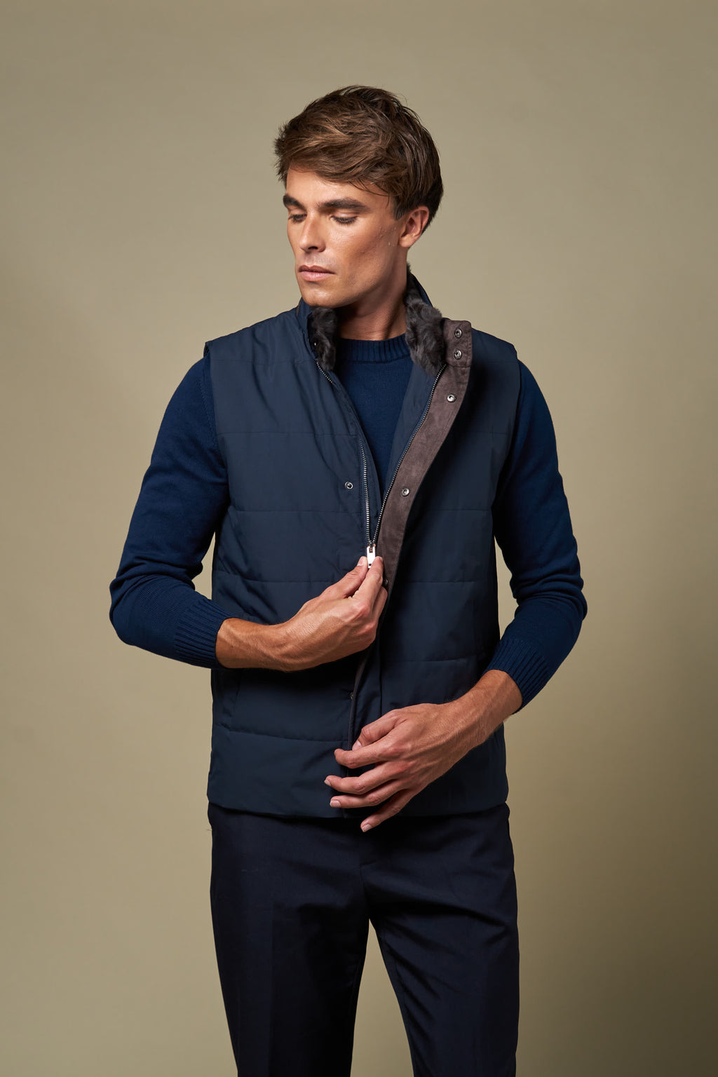 Fur Collar Gilet | Navy