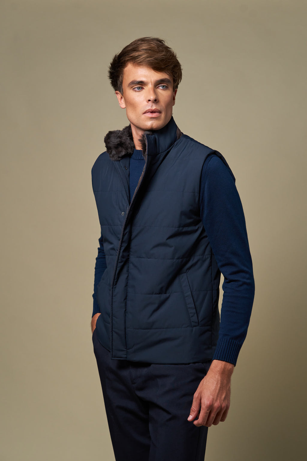 Fur Collar Gilet | Navy