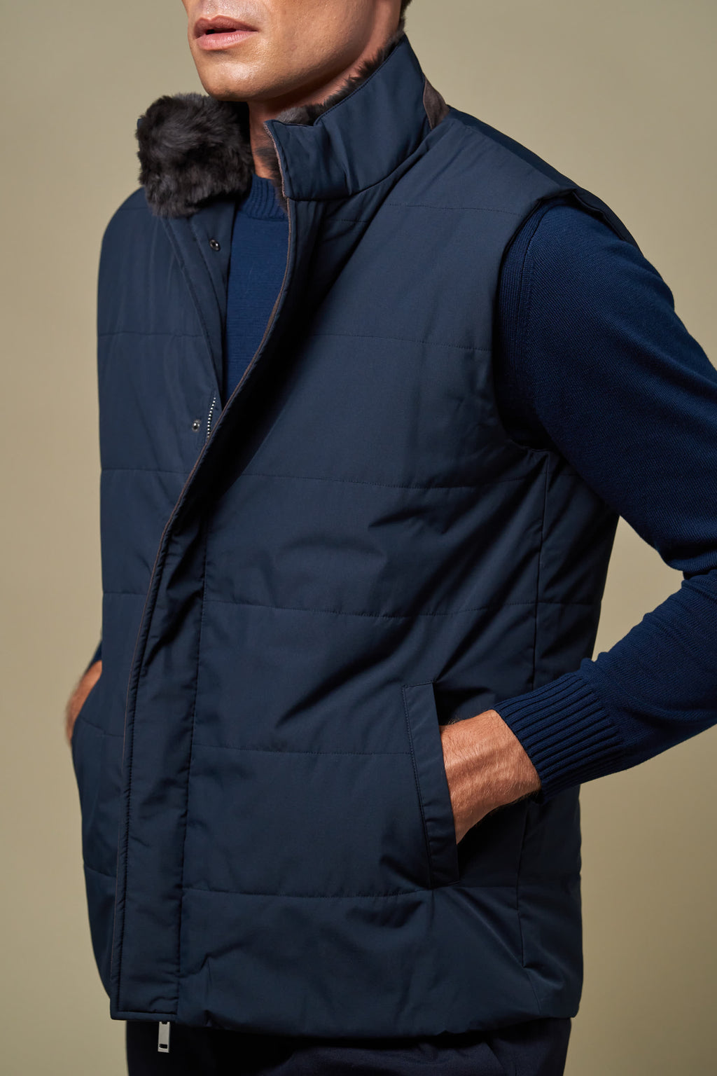 Fur Collar Gilet | Navy