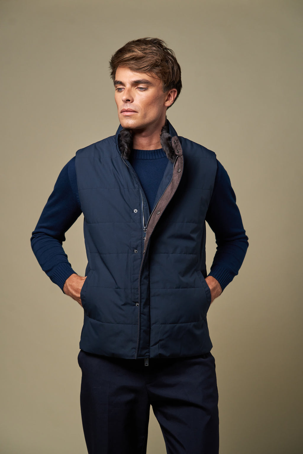 Fur Collar Gilet | Navy