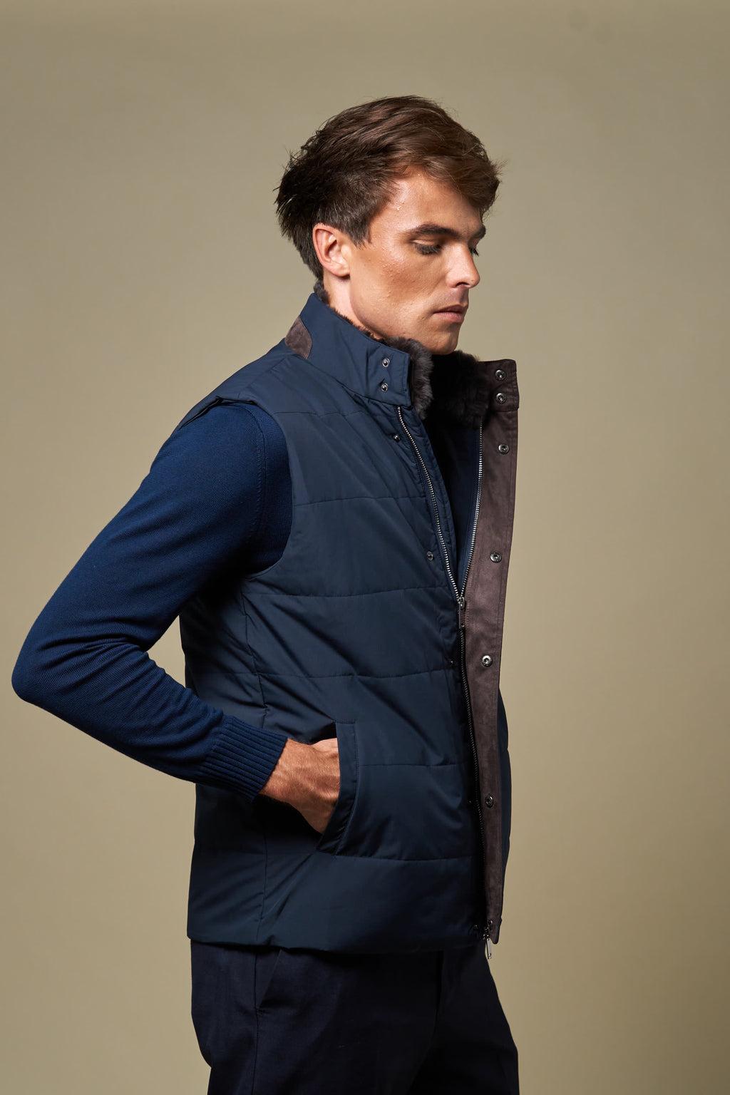 Fur Collar Gilet | Navy