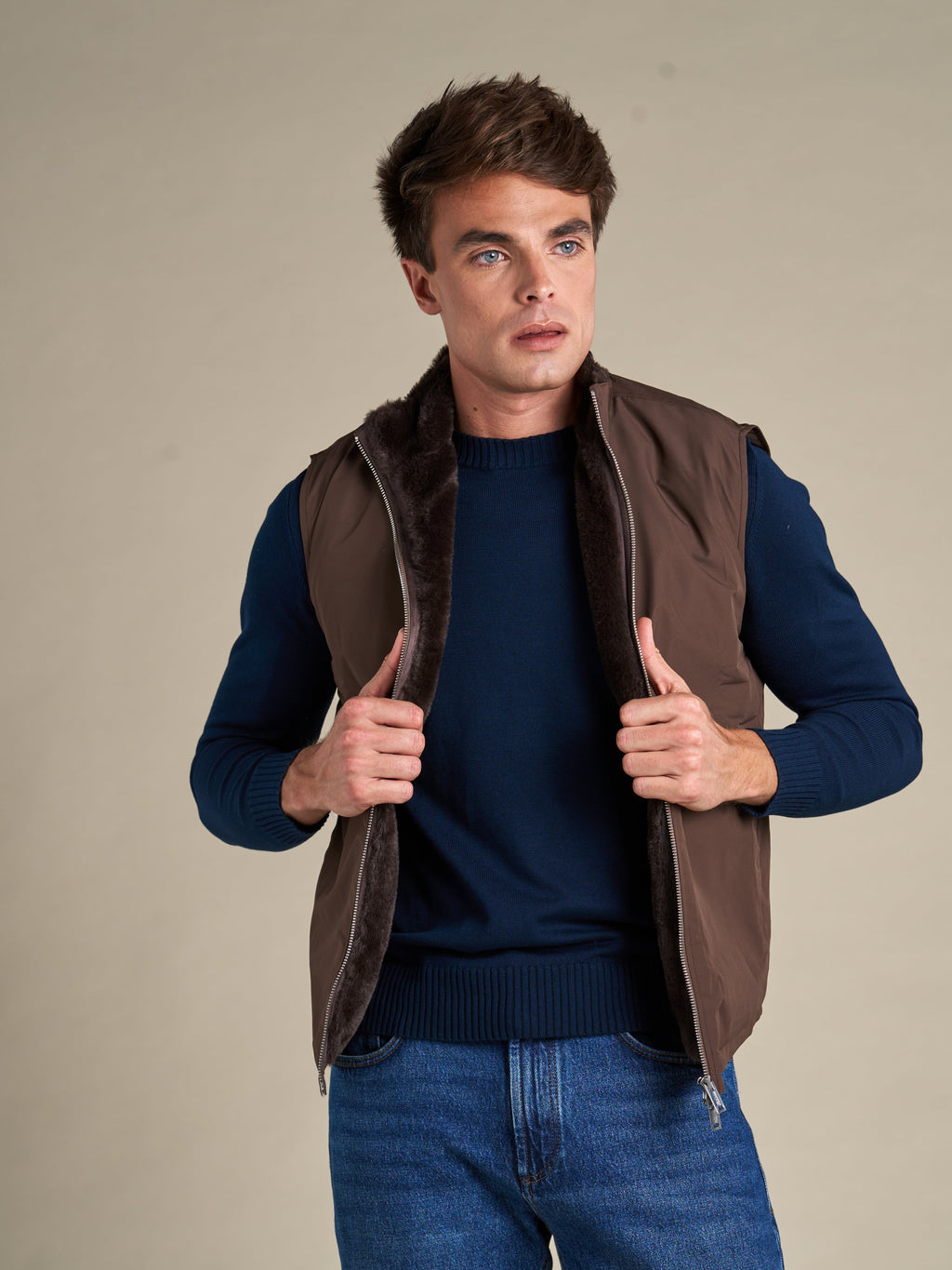 Fur Lined Gilet | Brown