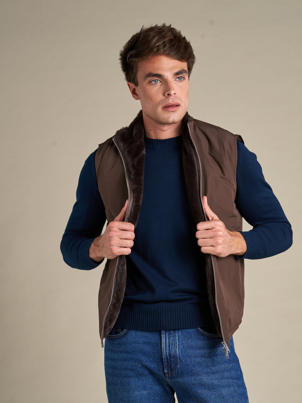 Fur Lined Gilet | Brown