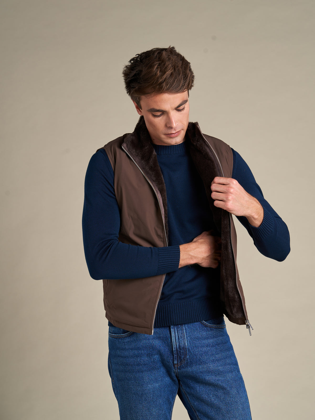 Fur Lined Gilet | Brown