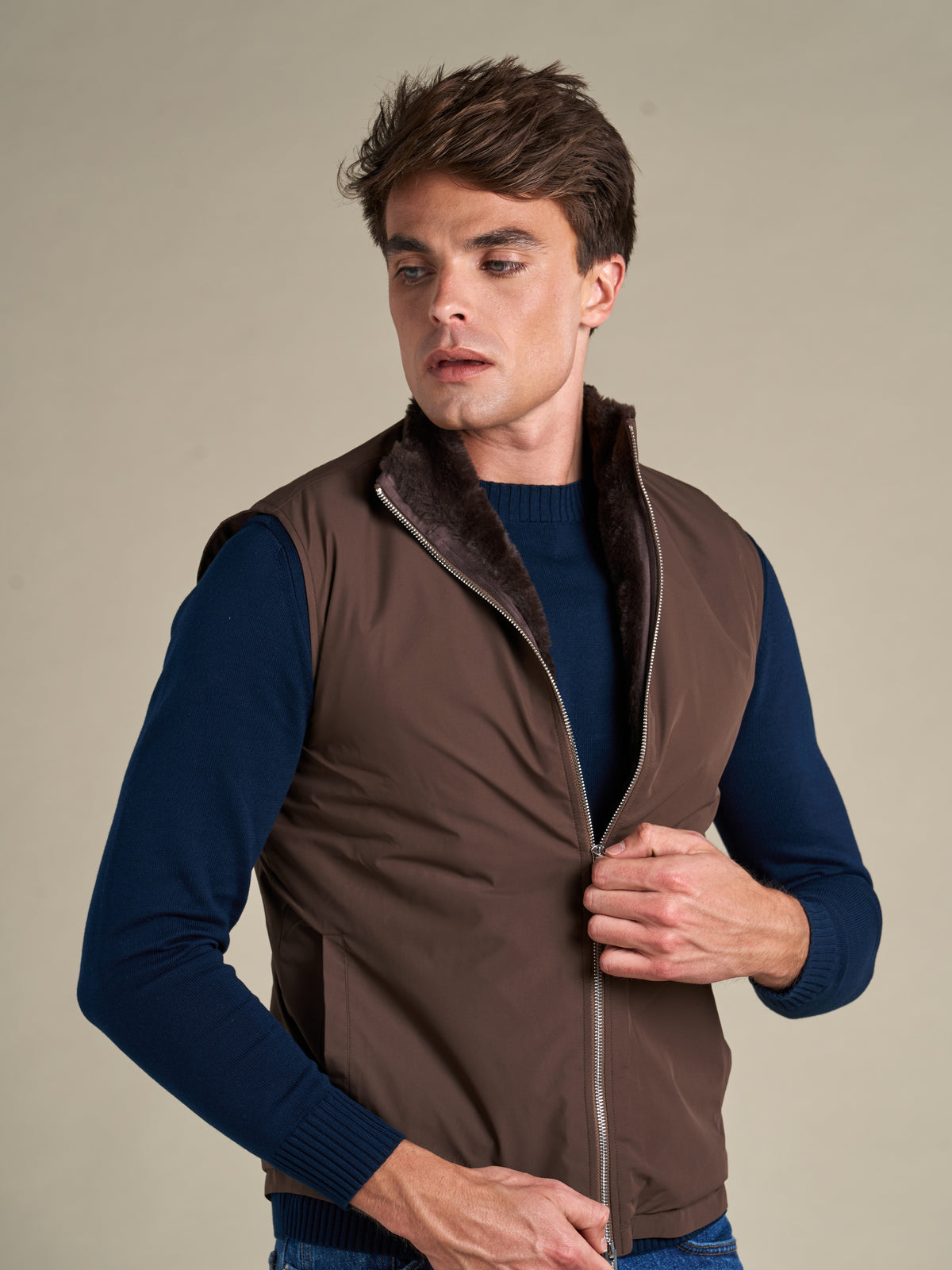 Fur Lined Gilet | Brown