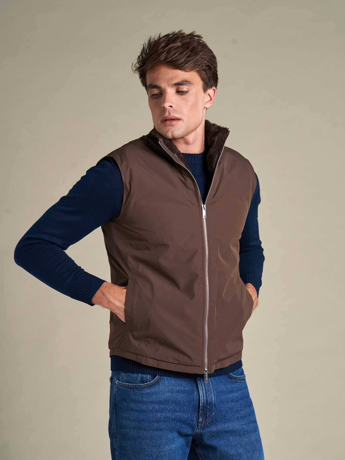 Fur Lined Gilet | Brown