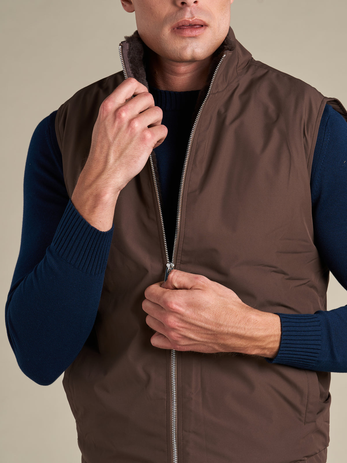 Fur Lined Gilet | Brown