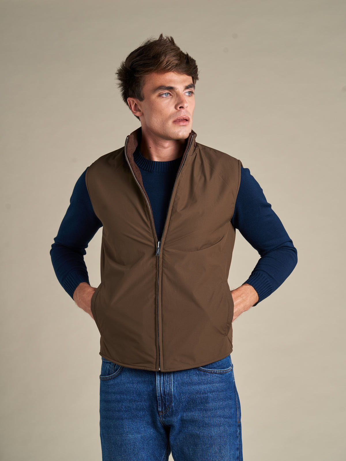Reversible Wool Gilet | Brown