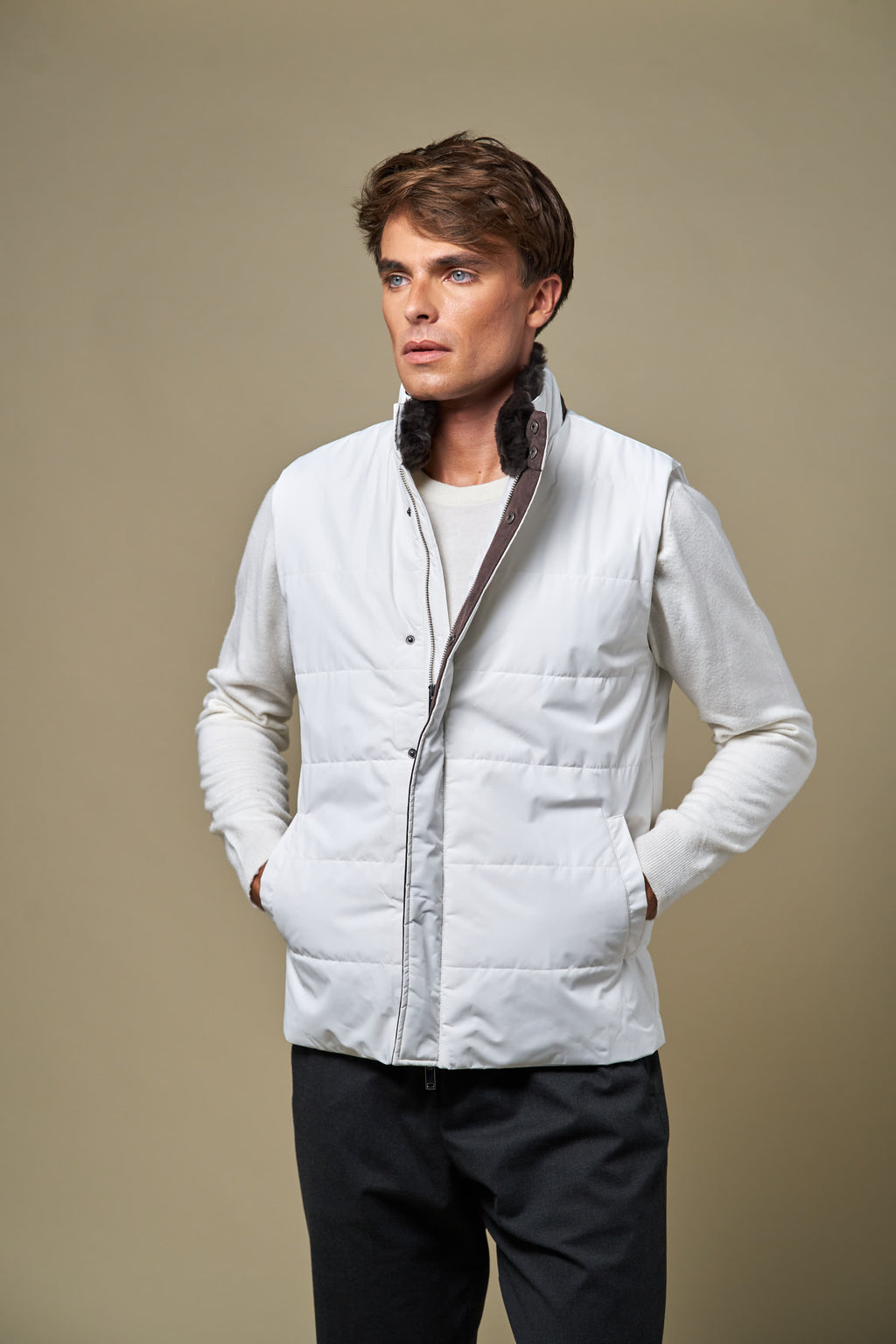 Fur Collar Gilet | White