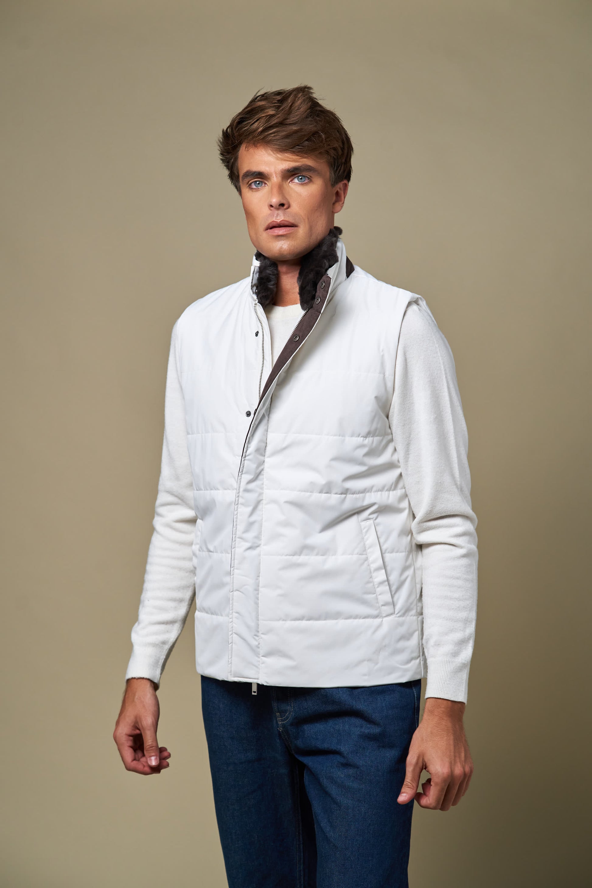 Fur Collar Gilet | White