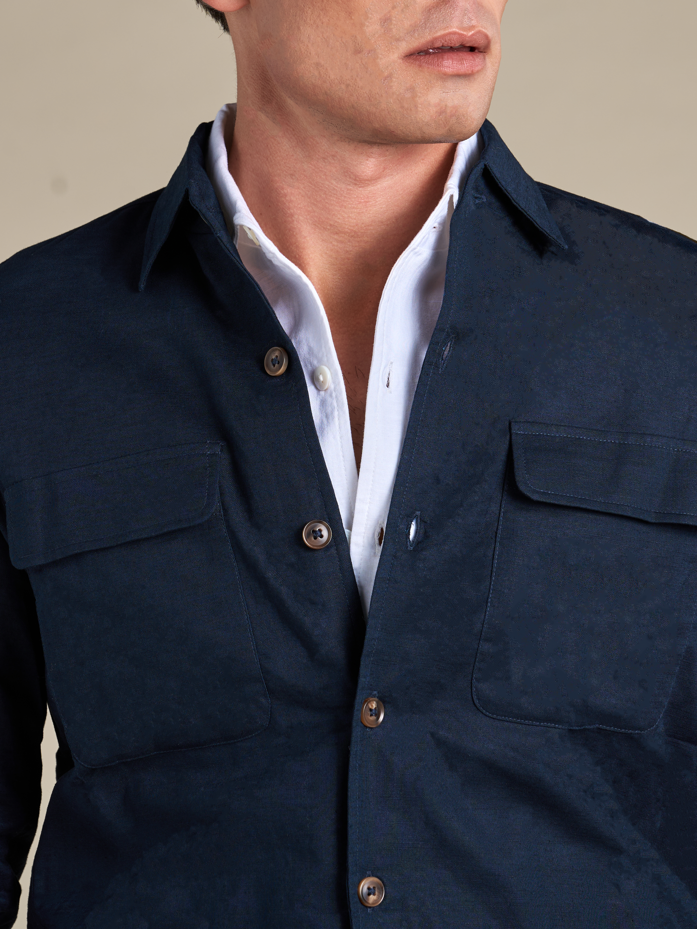 Linen Resort Overshirt | Navy
